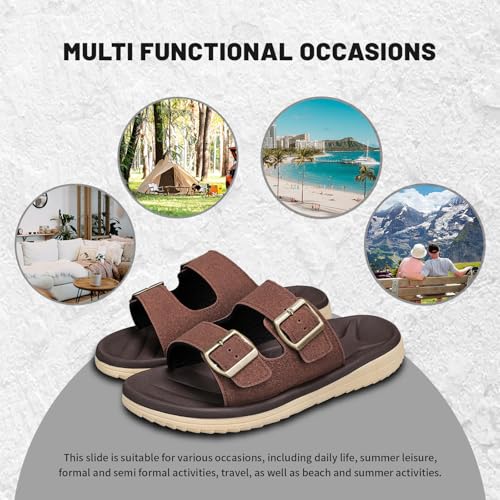 Image of Mens Sandals Arch Support Comfortable Beach Slides with Adjustable Buckle Straps Slippers for Men