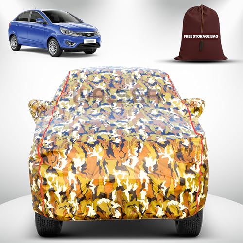 Image of Walser Waterproof Car Cover for Tata Zest | All-Weather Full Car Body Protection | with Mirror & Antenna Pocket | Dustproof, Windproof & Anti-Scratch Lining, Camouflage