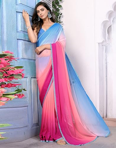Image of Avantika Fashion Women's Amazing Plain Georgette Saree With Blouse Piece