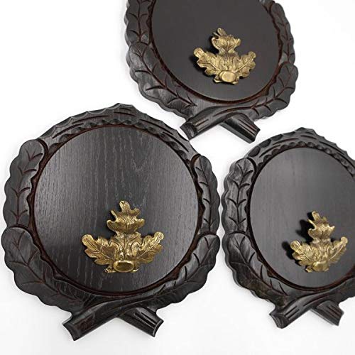 GTK - Juego de 3 placas de cuña talladas oscuras AF 19 cm con 3 hojas de roble, portada grande, tabla cuña, tabla de especias, placa de trofeos