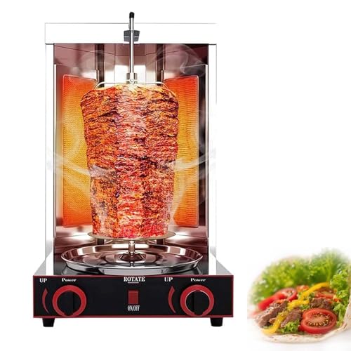 Commercial Shawarma Rotisserie Machine - 2-Burner Doner Kebab Grill with 360° Rotating Broiler, Adjustable Temp, Ideal for BBQ Parties, Home &amp; Restaurant Use (Gas 2800P)