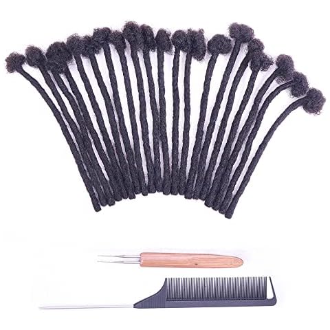 ADIASAI 0.6cm Width 4 Inch 30 Strands 100% Human Hair Loc Extensions, Full Handmade Dreadlock Extensions for Men Women Kids Can Be Dyed and Bleached with Needle and Comb 100% Unprocessed Natural Black Cover