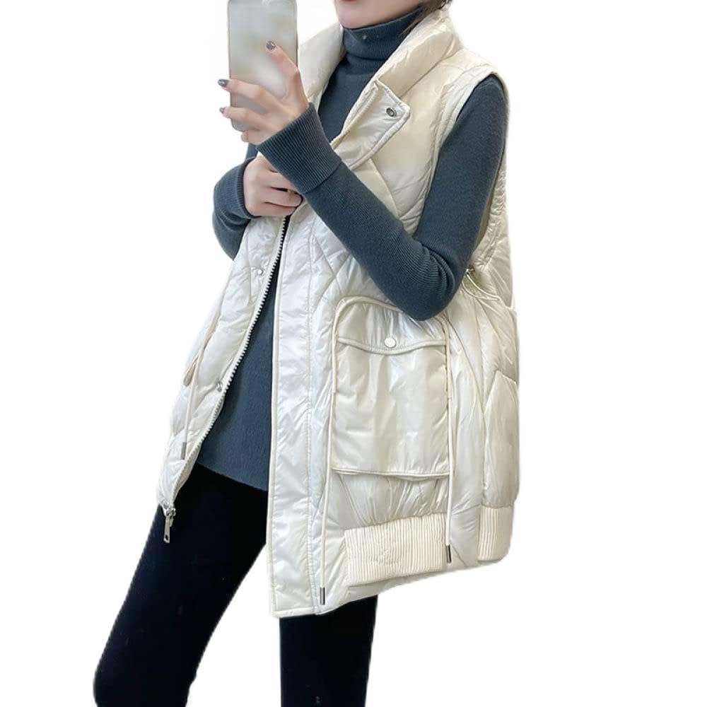 Gilet Femme Hiver Chaud, Dames Gilet Design Sens Veste Sans Manches Blanche Gilet Chaud Ultraléger Veste Paddad Pour Femmes Matelassé Hiver Manteau Sans Manches Pour Femmes Gilet De Sport