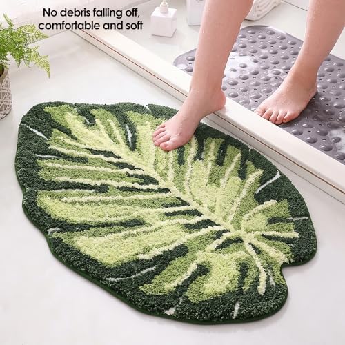 Tapis de salle de bain antidérapant et lavable LOMUG vert feuille absorbant - 3