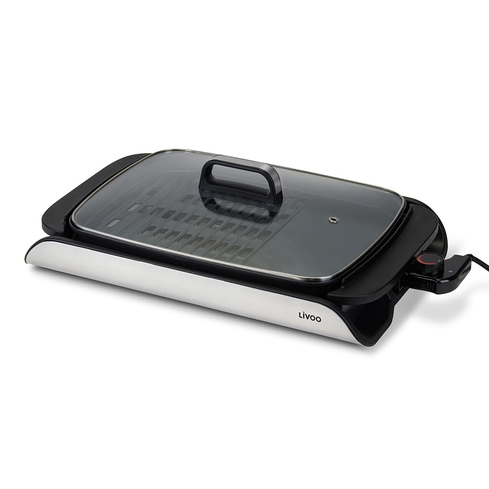 Livoo - Plancha grill con tapa DOC321-200W, 40 x 30 cm, 2 en 1, libre de PFOA/PFOS