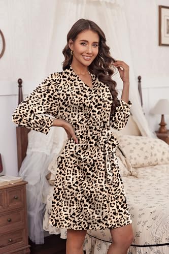 Image of Ekouaer Women's Robes Lightweight 3 /4 Sleeve Short Knit Bathrobe Soft Knee Length Sleepwear Robes with Pockets S-XXL
