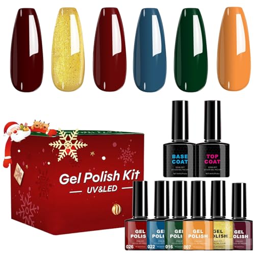 Yonuaret Juego De Gel De Uñas - Kit 6 Colores Esmaltes Semipermamentos Para Navidad,Secado Rápido Duradero Cosmético Manicura Para Mujeres Uso Profesional