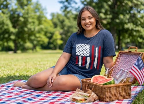 Image of ForHailey Women's 4th of July Patriotic Shirts Graphic Tees USA Shirt American Flag Short Sleeve Tunic Tops