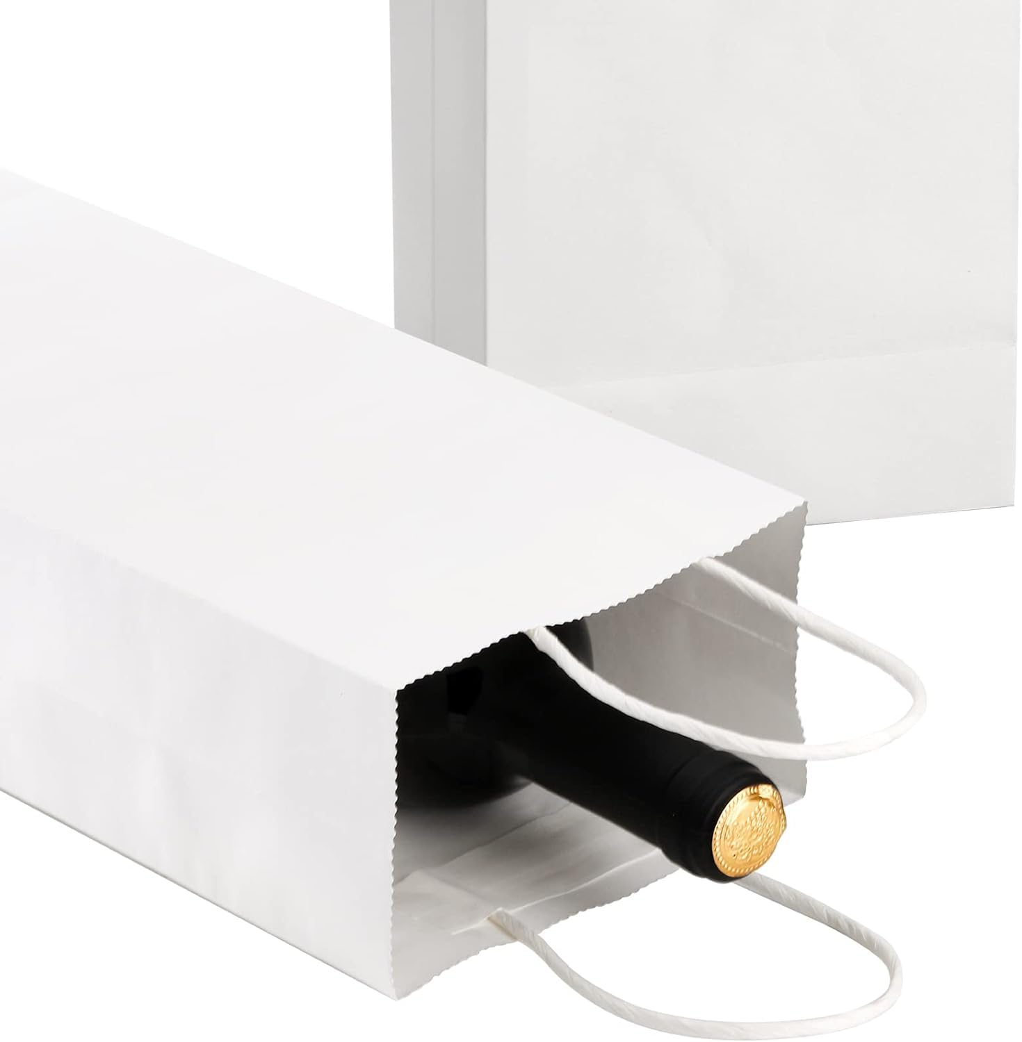 WUWEOT 50 Pack Paper Wine Bags, Kraft Bag Bluk, White Gift Shopping Party Bag, Recyclable Retails Wrapping Bags with Handle - Image 4