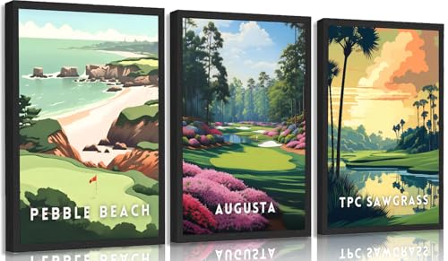 3Pcs Golf Course Canvas Wall Art Picturesque Golf Course Painting Picture Wall Decor Country Club Sports Poster Print Artwork For Modern Office Bedroom Living Room Home Decoration 12X16In Unframed