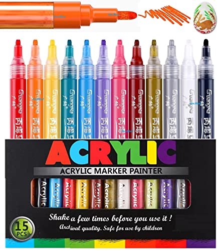 Image of FunBlast Acrylic Marker Colors Set,Set Of 15 Colors Acrylic Bold Point Marker Pens,Water Based Paint Pen For Rock Painting,Canvas,Photo Album,Craft,School Project,Glass,Ceramic,Wood,Metal,Multicolor