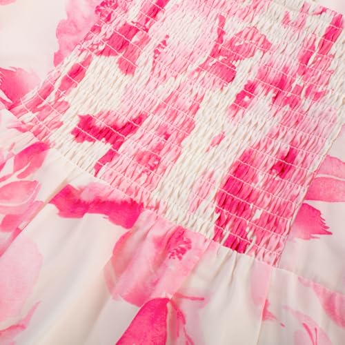 Image of Belle Poque Sun Dresses for Women Spring Summer Floral Midi Flowy Spaghetti Ruffle Wedding Guest Tea Party Dress