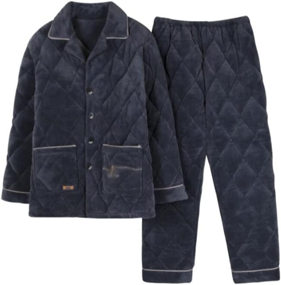 Flannel Winter Men's Pajamas Thickened And Fleece Three-layer Quilted Home Service Suit