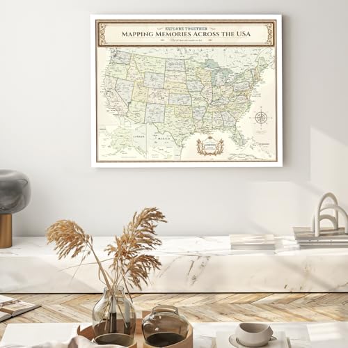 Image of DECORARTS - Large Push Pin Travel Map USA, US Maps for Wall, Colorful United States Pin Board Canvas Wall Art, Giclee Print, Handcrafted in USA, 35x28''