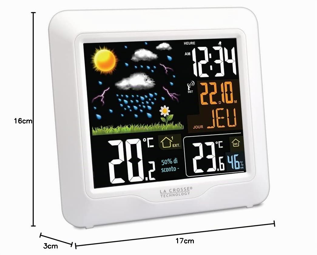 La Crosse Technology - WS6820 Stazione Meteo radiocontrollato con display LCD colorato - Bianco