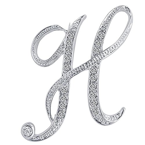 Image of Initial Letters Brooch Pins For Women, Letter Pins For Stockings, Silver Plated Metal Rhinestone Clear AAA+ Crystal Lapel Pin Brooches(1Pcs)