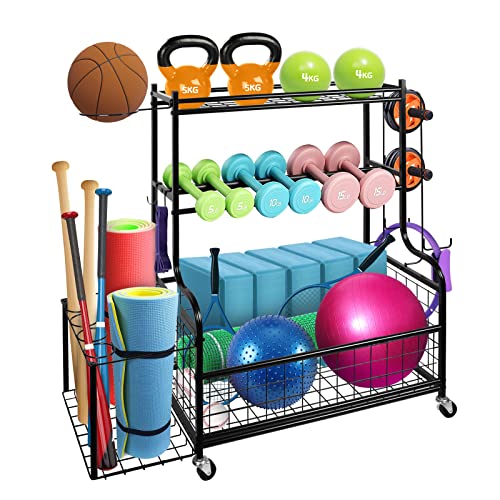 Dumbbell Rack Weight Rack For Dumbbells Home Gym Storage Rack For Dumbbells Kettlebells Yoga Mat And Balls All In One Workout Storage Rack Strength Training Equipment Storage Organizer With Wheels And Hooks #TOP2