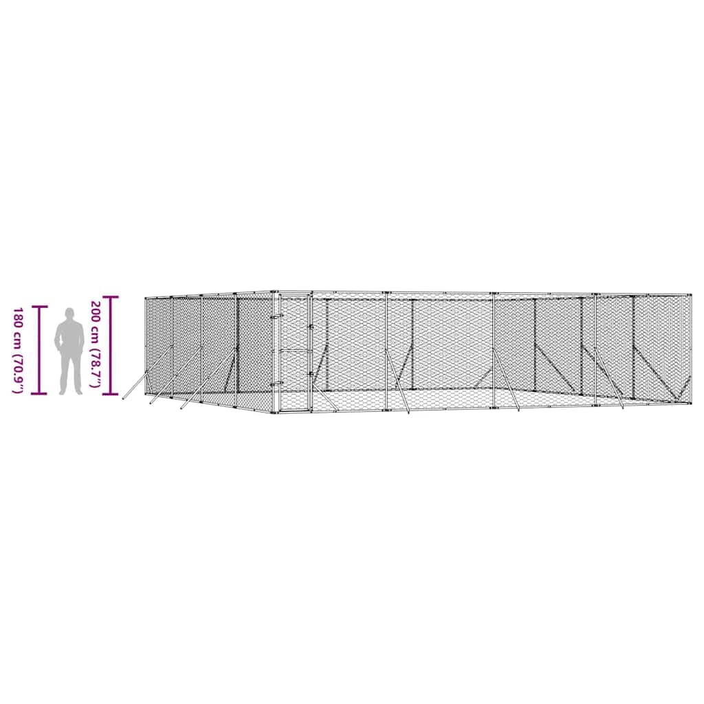 Outdoor-Hundezwinger aus verzinktem Stahl silbern 8x8x2 m mit abschließbarer Tür, wetterfestes Freilaufgehege für Hund, Kleintiere, Garten, Training, Schutz und Sicherheit
