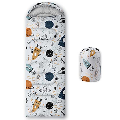 Bolsa de dormir para niños, niños y niñas, diseño de nave espacial, ligera, cálida, portátil, impermeable, resistente al frío para camping y senderismo miniatura 1