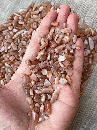 Image of GAF TREASURES 2 oz Lot Natural Semi Tumbled Gemstone Chips, Crushed Mini Crystals, Undrilled Crystal Chips (Peach Moonstone)