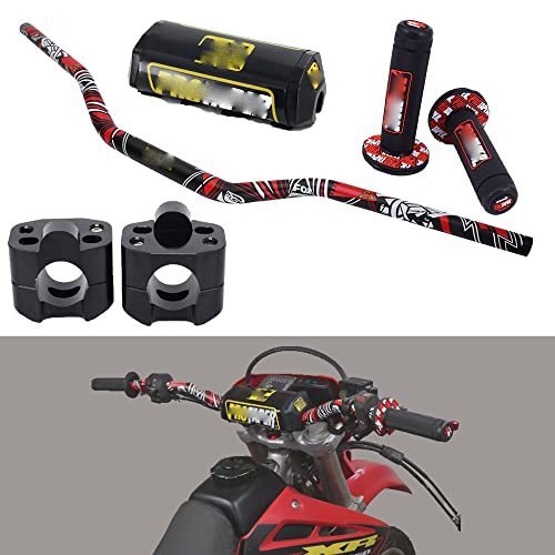 Manillar Moto 1 1/8" 28mm +1 Almohadilla Manillar + 1 Par Puños Manillar + 1 Par Abrazaderas Manillar Elevadores Universales para DL CRF CB YZF WR XT KLX KX DRZ Dirt Bike ATV Motocross Enduro Negro Cover