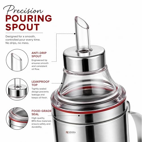 Image of Stainless Steel Oil Dispenser for Kitchen | 1 Litre | No Spilling Return Ventilation Hole | Dust-Proof Cap | Anti-Leak Design | Easy Clean Wide Mouth Oil Bottle for Cooking
