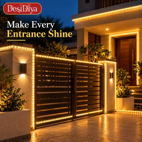 Image of Desidiya 20 Meter LED Rope Light Warm White for Diwali Decoration | Flexible PVC Pipe Light for Balcony, Window, Ceiling Cove & Mandir | Plug-in Decorative Lights for Home, Wedding & Party Decor
