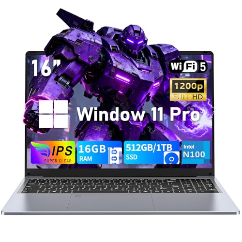 NIAKUN Laptop Computer, Gaming Laptops 2026, 16' Lap Top PC Windows 11 Pro, 16GB RAM 512GB SSD, Intel N100 Processor(4C/4T), Office 365, Backlit Keyboard, Fingerprint Unlock, 2-Year Warranty