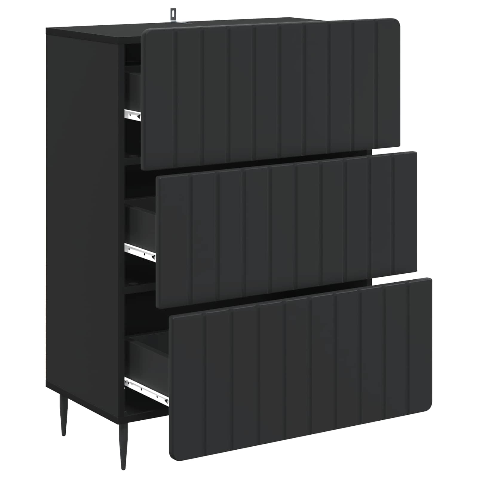 Armario con cajones negro 66 x 34,5 x 92 cm, material de madera, 3 cajones, armario de almacenamiento para oficina, dormitorio y pasillo, compacto para ordenar y espacio de almacenamiento