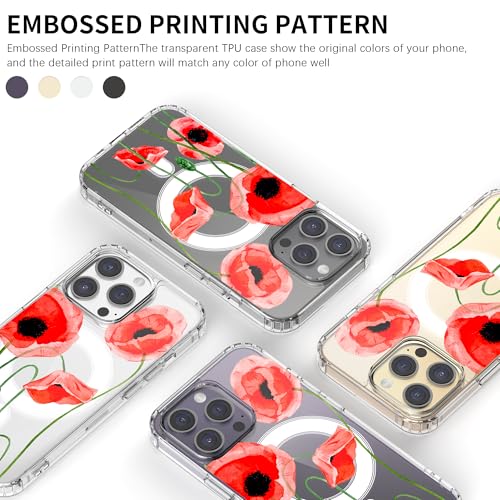 Idocolors for iPhone 15 Case, Compatible with MagSafe, Cute Poppy Flower Magnetic Phone Case, Crystal Clear Slim Fit Soft Transparent Shockproof Protective Phone Cover for Women Girls - image 2