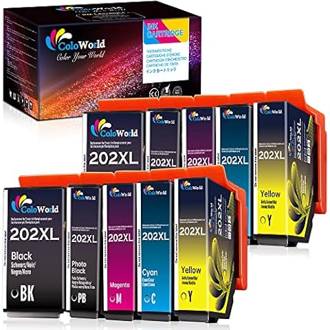 ColoWorld 202XL Ink Cartridges for Epson 202 XL Black PhotoBlack Cyan Magenta Yellow Compatible with epson Expression Premium XP-6000 XP-6005 XP-6100 XP-6105 XP6000 XP6005 XP6100 XP6105 Printer 10Pack Cover