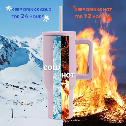 Image of Personalised with Your Name, 1200ml Tumbler with Straw-Handle-Stainless Steel Double Wall Insulated Cup | Leakproof Sipper Mug for Hot-Cold Drinks |Coffee - WaterTumbler (Purple Custom)