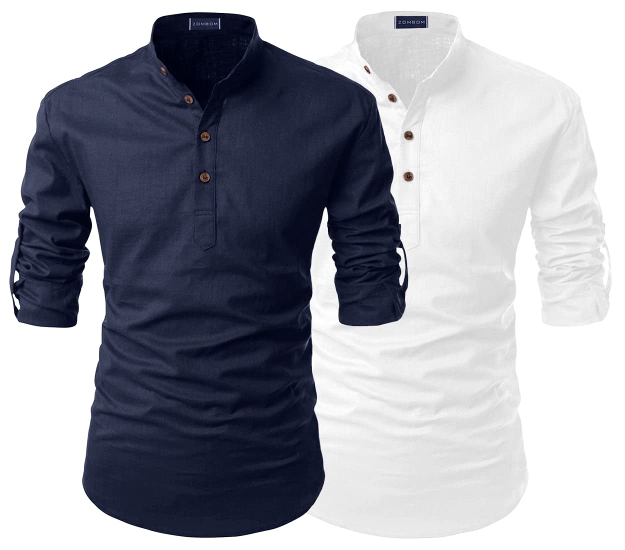 Combo Men's Cotton Polyester Blend Solid Straight Full Sleeve Regular Fit Mandarin/Chinese Collor Kurta Shirt-image-12