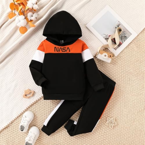 Image of 2-6T Toddler Baby Boy Clothes Long Sleeve Hooded Pullover Colorblock Sweatshirt + Pants 2pcs Fall Winter Outfit Set