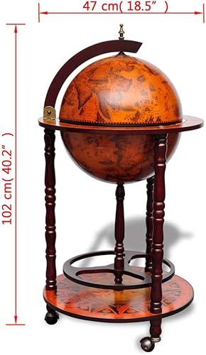 Miniatura 2 de vidaXL Soporte de barra de globo de madera de eucalipto, marrón, almacenamiento móvil de vino, construcción de madera maciza, perfecto para el