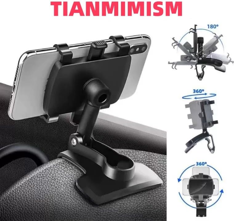 Miniatura 4 de Soporte para teléfono de automóvil, soporte para tablero de instrumentos con rotación de 360 grados, compatibilidad universal, color negro