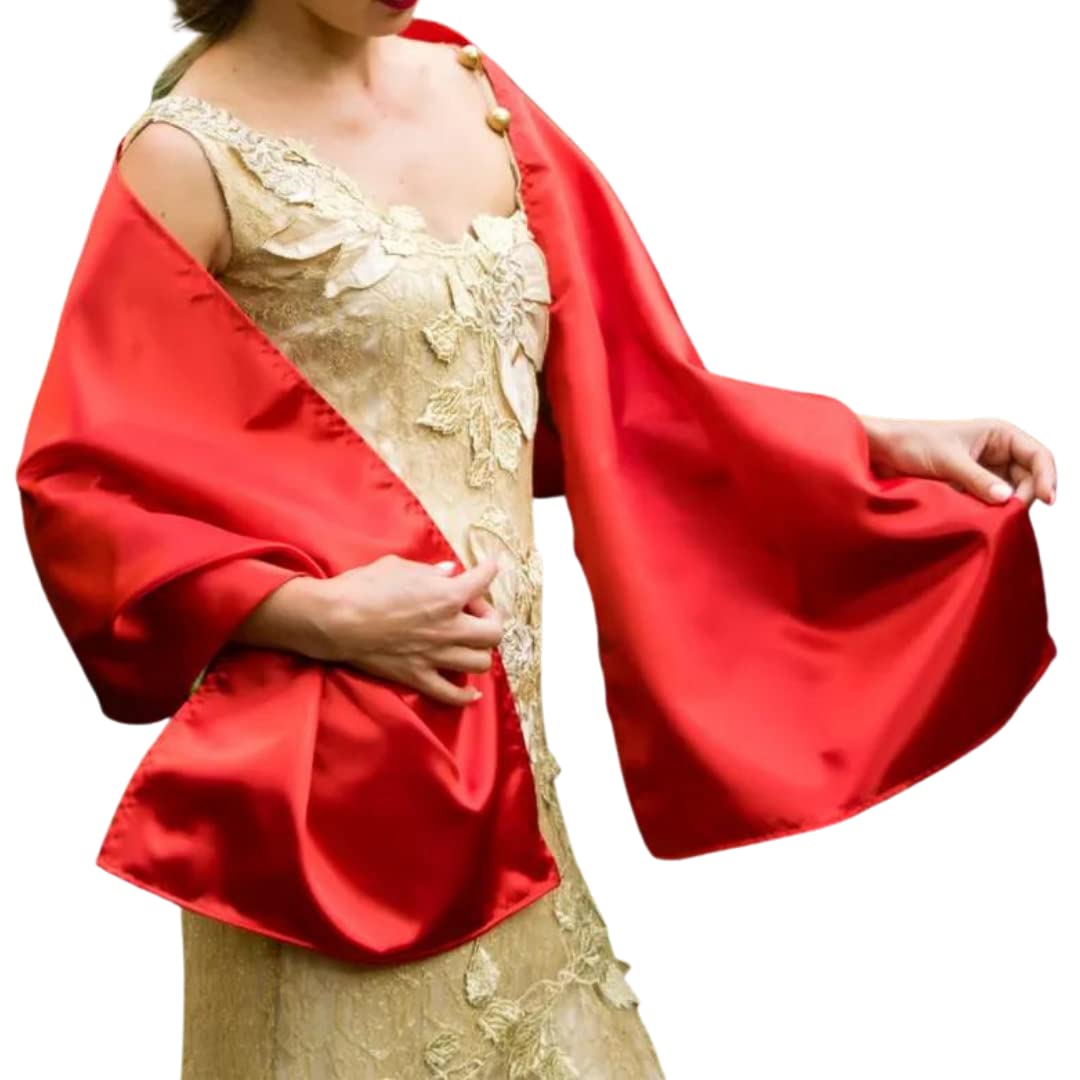 Red Satin stole wrap shawl evening dress accessory
