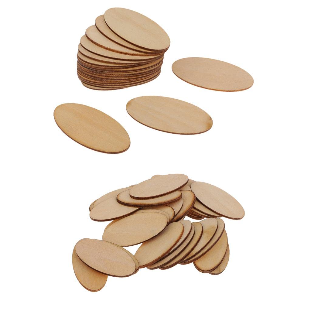 50Pcs Mixed Sizes Natural Wood Pieces Unfinished Wooden Oval Cutouts Disc-image-33