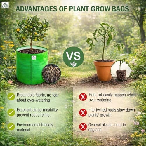 Image of Grow Bag UV Protected 260 GSM | HDPE Grow Bags for Plants | Heavy Duty Green Garden Plant Grow Bag with Drainage Holes | Reusable Vegetable Grow Bag for Terrace Gardening (10, 9X9 INCH)