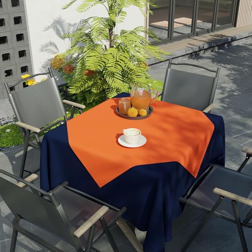 Image of Encasa XO Dining Table Cover Cloth for 4 Seater | 90x90 cm Cotton Canvas Square Table Cloth | Machine Washable Tablecloth for Indoor & Outdoor Use - Orange Solid Color