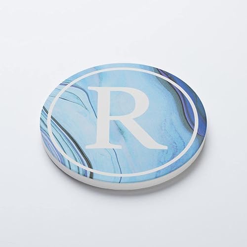 Miniatura 2 de R - Letra del alfabeto de ágata azul, decoración del hogar Joyride, posavasos de cerámica individual, portavasos de bebida circular individual de 4