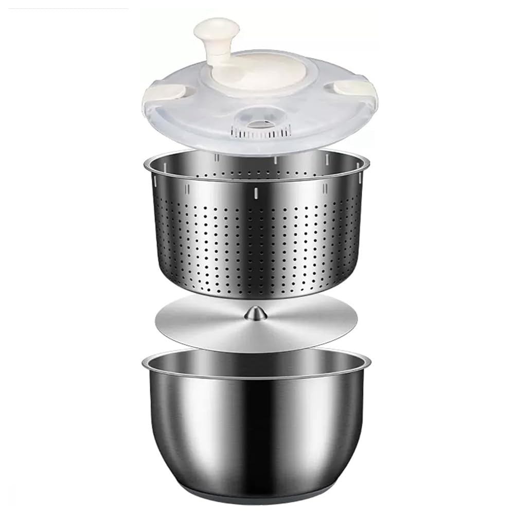 Istovo 6L Salad Spinner Stainless Steel Large Vegetable Washer With Pp Lid For Fruit Washer Pasta & Fries Spinner Salad Dryer