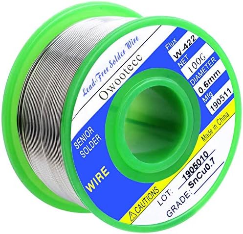 Owootecc Lead Free Solder Wire 0.6mm Sn99.3 Cu0.7 with Rosin Core for Electrical Soldering Net Weight 100g/0.22lb