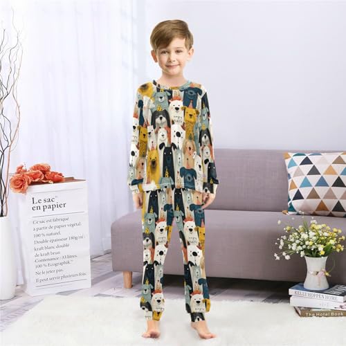 Long Sleeve Pajama Set for Girls Boys Kids,Happy Birthday Dogs Pattern Comfy Nightwear Soft Loungewear,Family Matching PJs Underwear Set 4T4