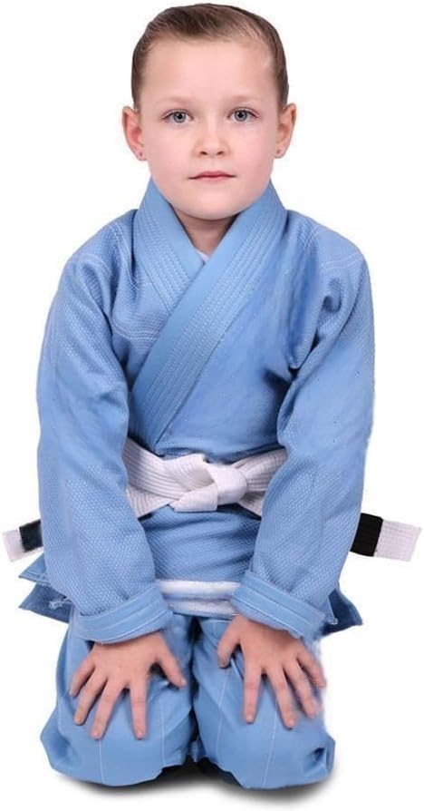 Fightwear Kids Animal Jiu Jitsu Gi, 425GSM Jacket, Twill BJJ Pants, and White Belt, Sky Blue, M0