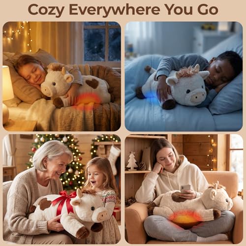 Image of Mewaii Weighted Stuffed Animals for Adults & Kids, 2-5 lbs - 23 inch Heatable Coolable Cow Plush, Microwavable Adjustable Removable Inner Pad, Realistic Hug Comfort Gift (White)