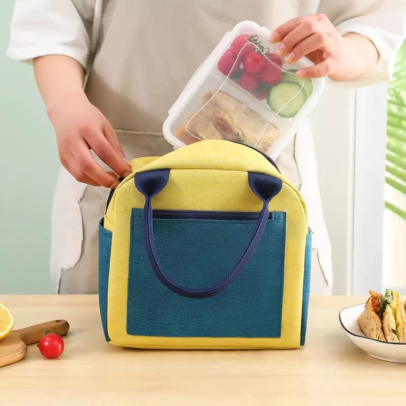 Image of Insulated Lunch Bag for Office, School, Men, Women, Hot & Cold Lunch Box, Tiffin Pouch (Lunch Bag with Side Zipper Pocket - Yellow)