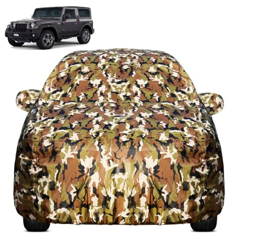 Image of Pivalo Car Body Cover for Mahindra Thar All Model & Years (2010-2025) 100% Waterproof with Mirror & Antenna Pocket Triple Stitched Dustproof Heat Resistant UV Protection (Military /Jungle /Camouflage)