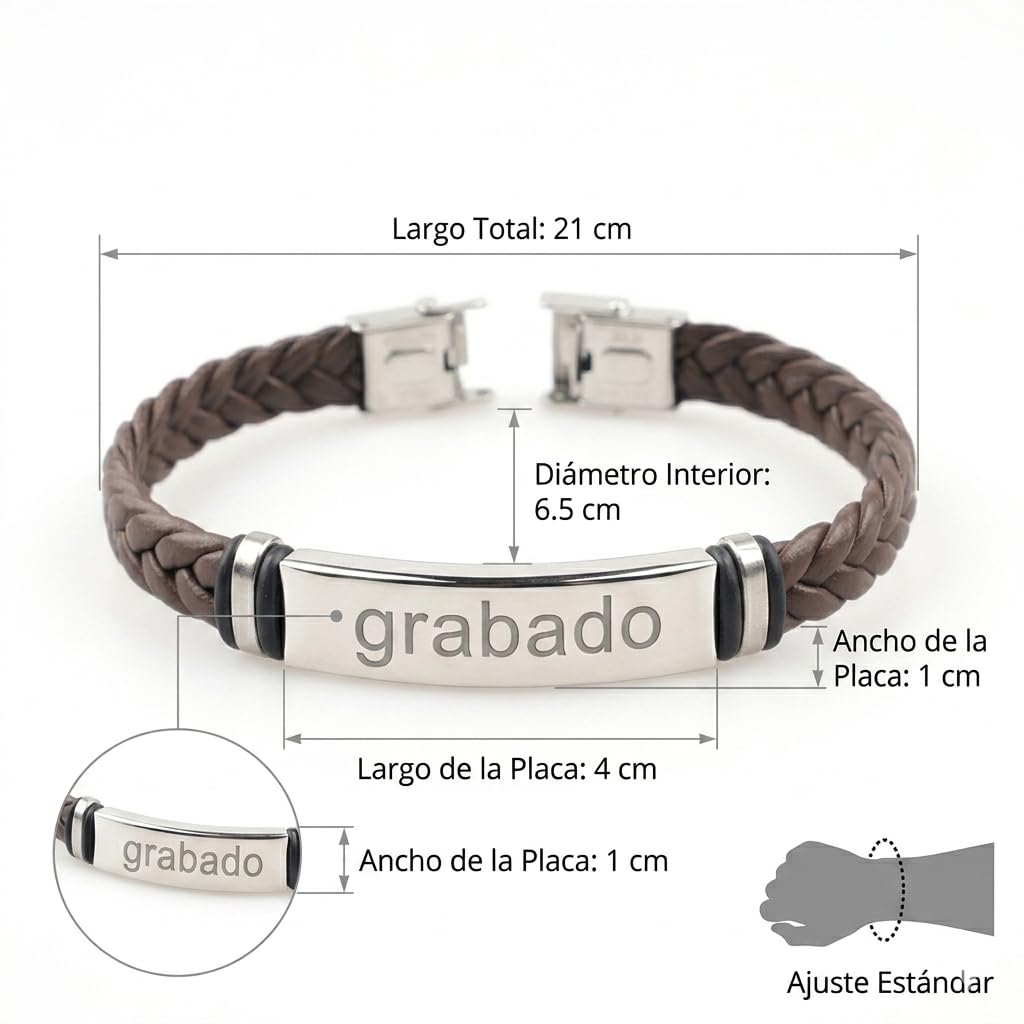 Pulsera Piel Trenzada Personalizable Hombre-Grabado Personalizado Nombre Fecha-Ajustable Cierre Seguro Acero Inoxidable-Diseño Elegante Regalo Original Pareja Amistad Cumpleaños Navidad