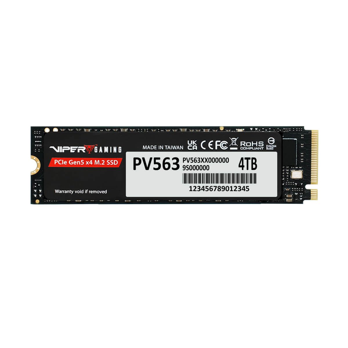 Patriot Viper PV563 SSD interno 4TB — NVMe PCIe Gen5x4 — M.2 2280 — Lettura/Scrittura sequenziale (CDM): fino a 14.000 MB/s – 11.000 MB/s — PV5634TBM28H